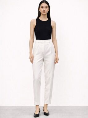 Zara White High Waisted Tailored Trousers M Minimalist Pleated Straight Leg Pant